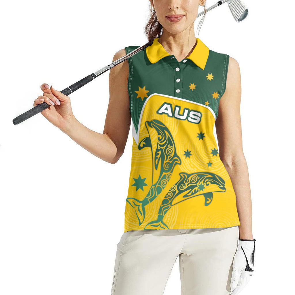 Australia National Swimming Women Sleeveless Polo Shirt Tribal Dolphin Indigenous Pattern Art