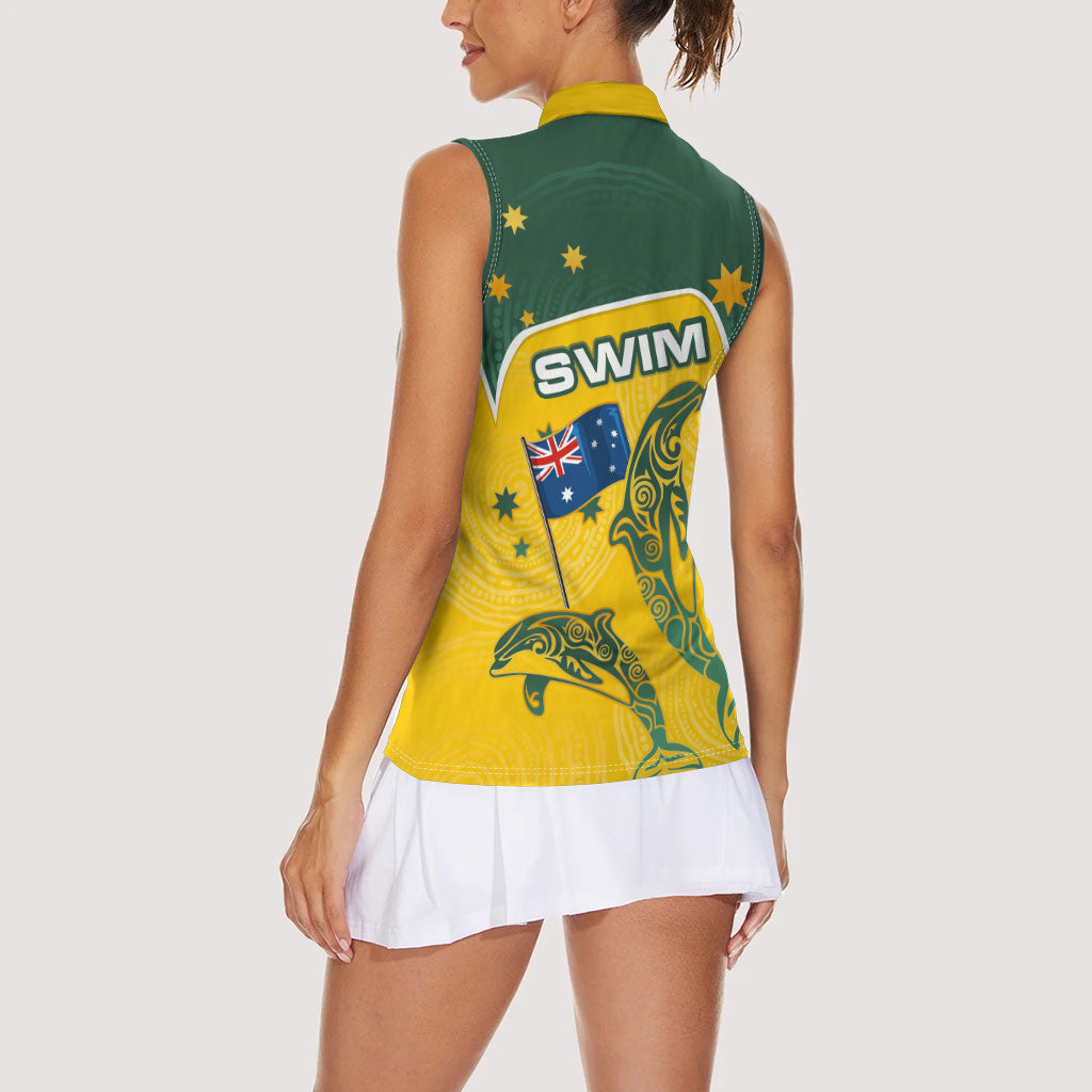 Australia National Swimming Women Sleeveless Polo Shirt Tribal Dolphin Indigenous Pattern Art