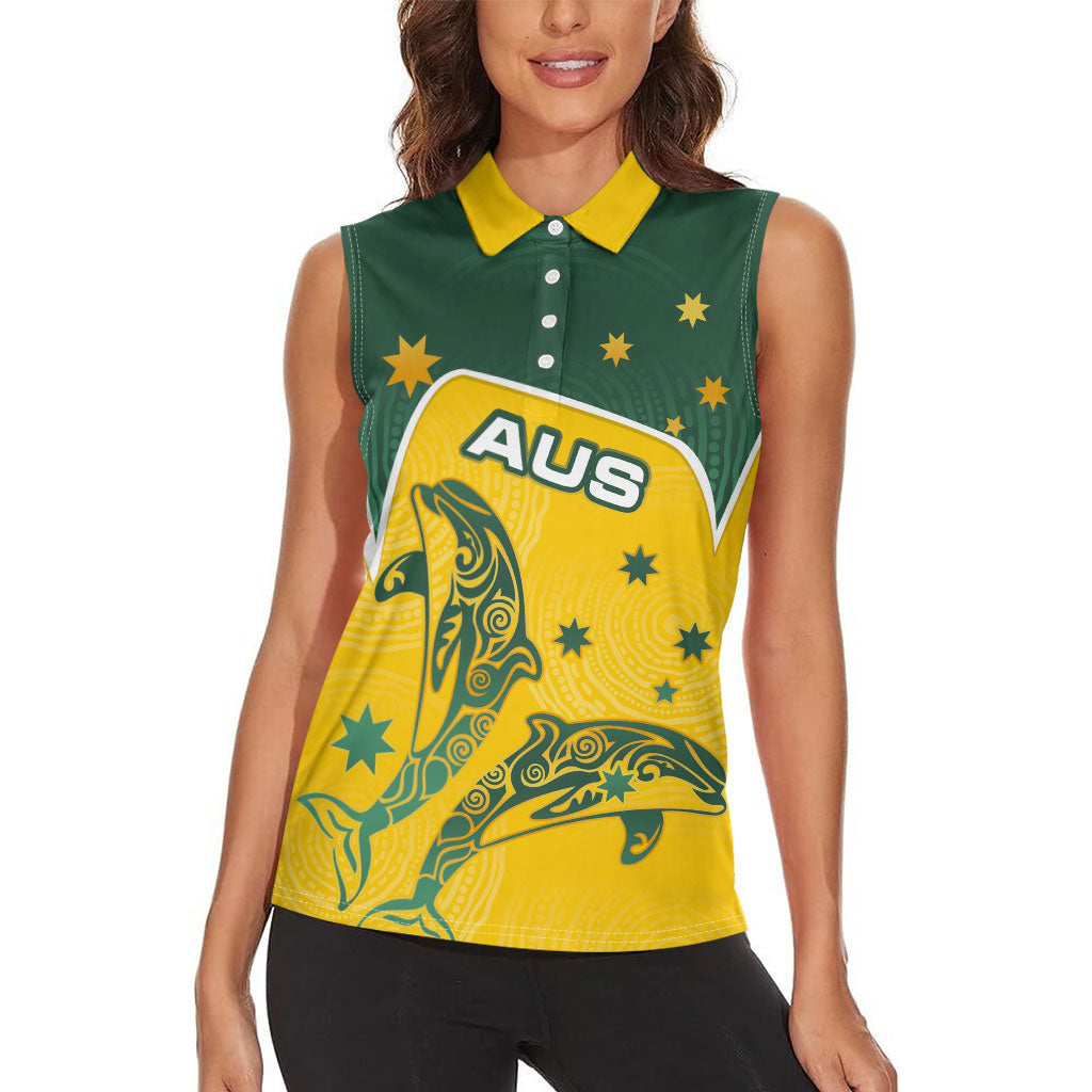 Australia National Swimming Women Sleeveless Polo Shirt Tribal Dolphin Indigenous Pattern Art