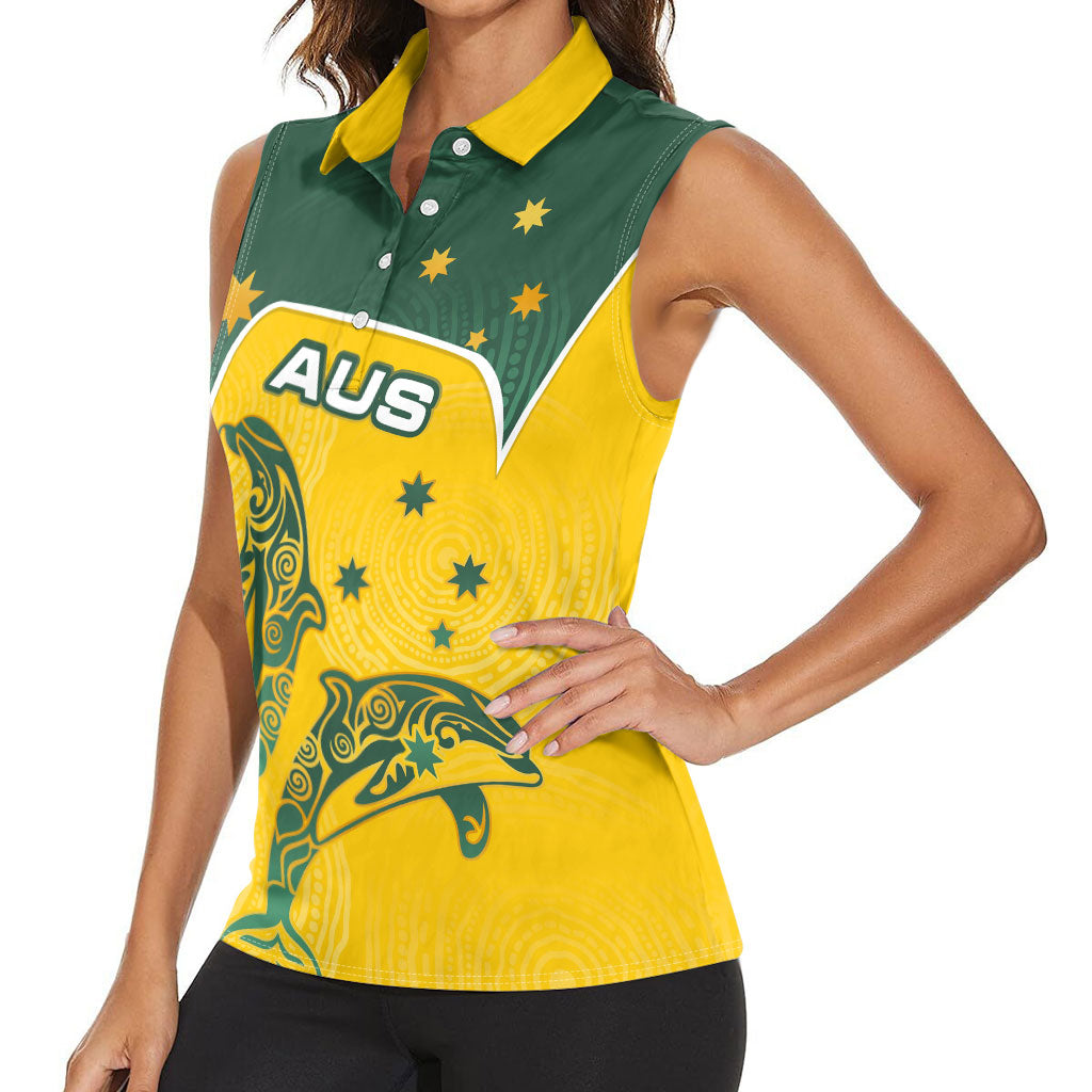 Australia National Swimming Women Sleeveless Polo Shirt Tribal Dolphin Indigenous Pattern Art