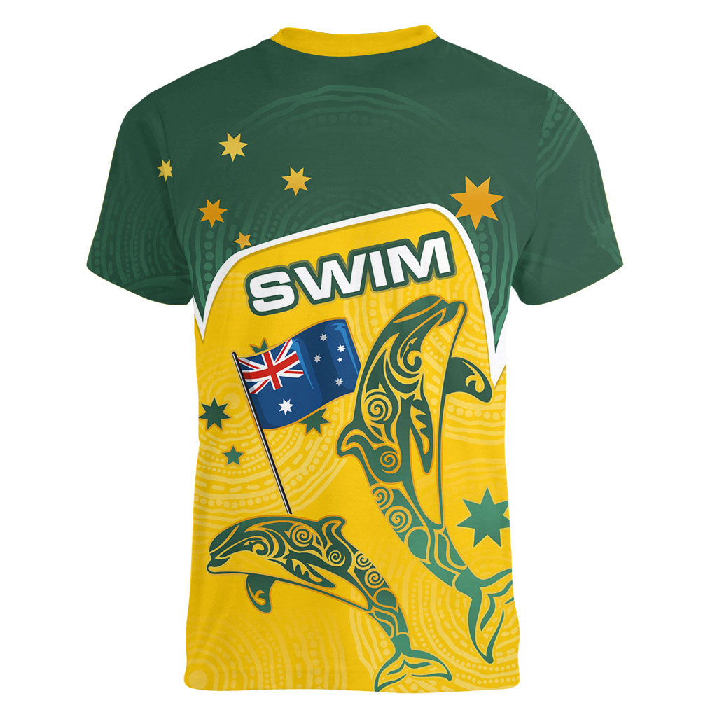 Australia National Swimming Women V-Neck T-Shirt Tribal Dolphin Indigenous Pattern Art