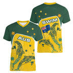 Australia National Swimming Women V-Neck T-Shirt Tribal Dolphin Indigenous Pattern Art