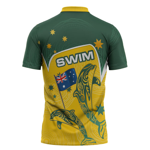 Australia National Swimming Zipper Polo Shirt Tribal Dolphin Indigenous Pattern Art