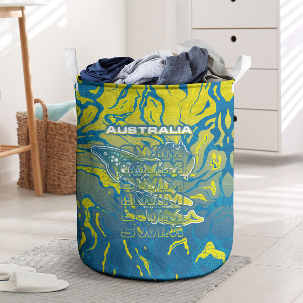 Australia National Swimming Team Laundry Basket Aboriginal Shark Dot Pattern Ocean Art