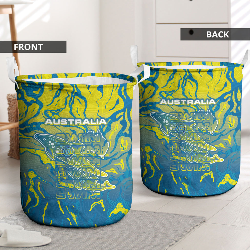 Australia National Swimming Team Laundry Basket Aboriginal Shark Dot Pattern Ocean Art