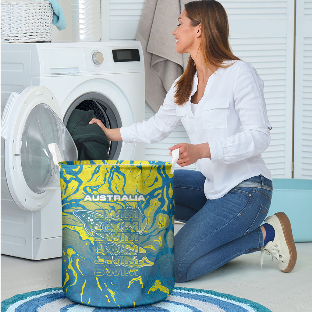 Australia National Swimming Team Laundry Basket Aboriginal Shark Dot Pattern Ocean Art