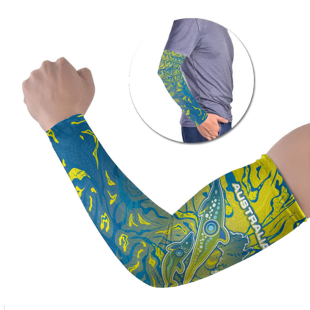 Australia National Swimming Team Arm Sleeves Aboriginal Shark Dot Pattern Ocean Art