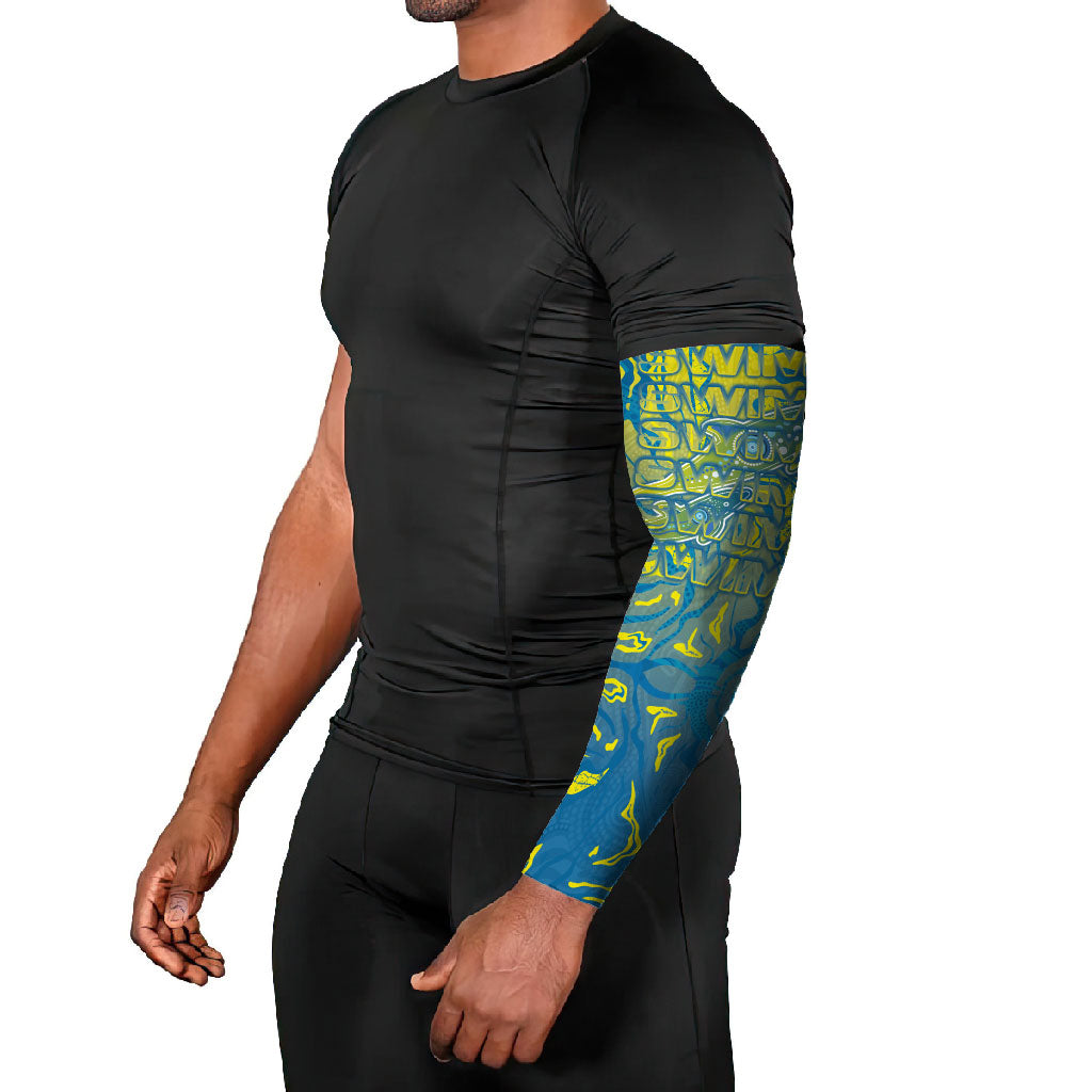 Australia National Swimming Team Arm Sleeves Aboriginal Shark Dot Pattern Ocean Art