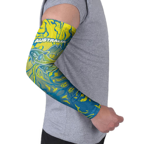 Australia National Swimming Team Arm Sleeves Aboriginal Shark Dot Pattern Ocean Art