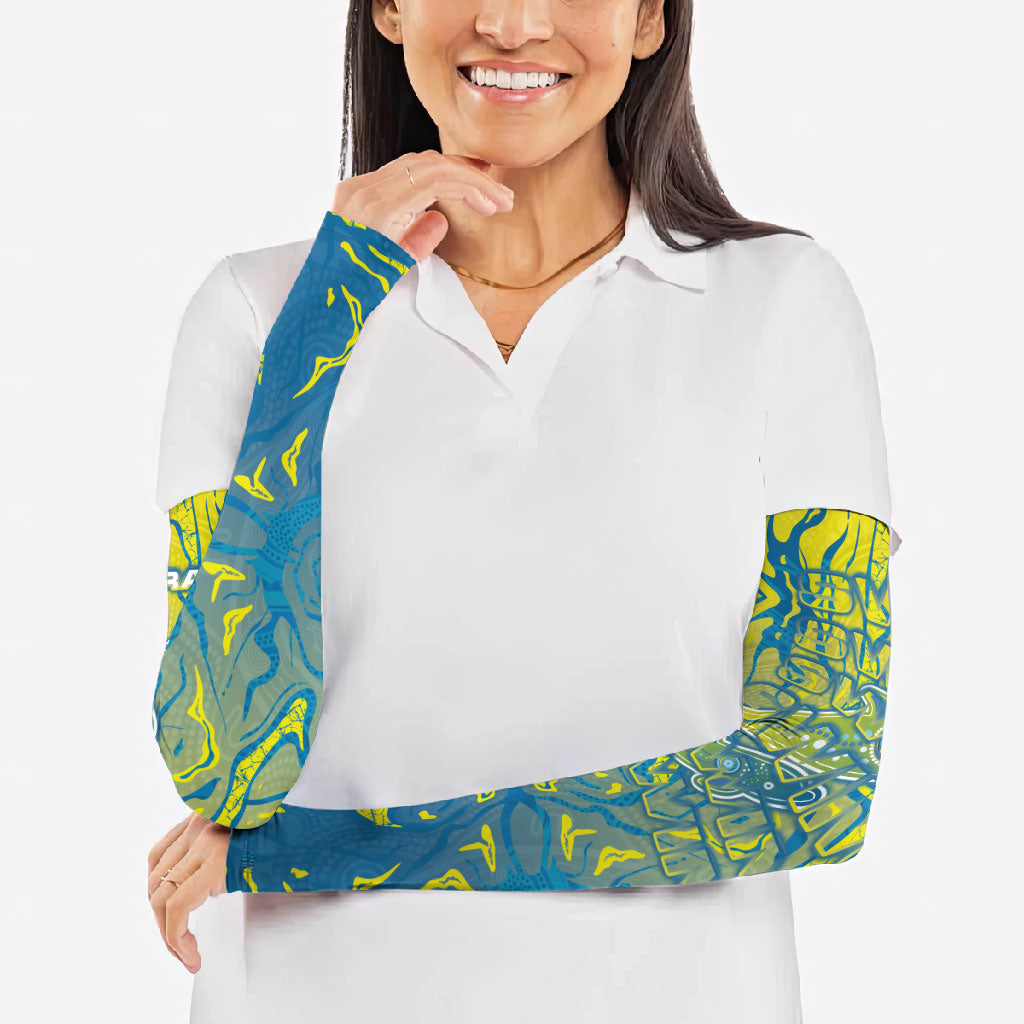 Australia National Swimming Team Arm Sleeves Aboriginal Shark Dot Pattern Ocean Art