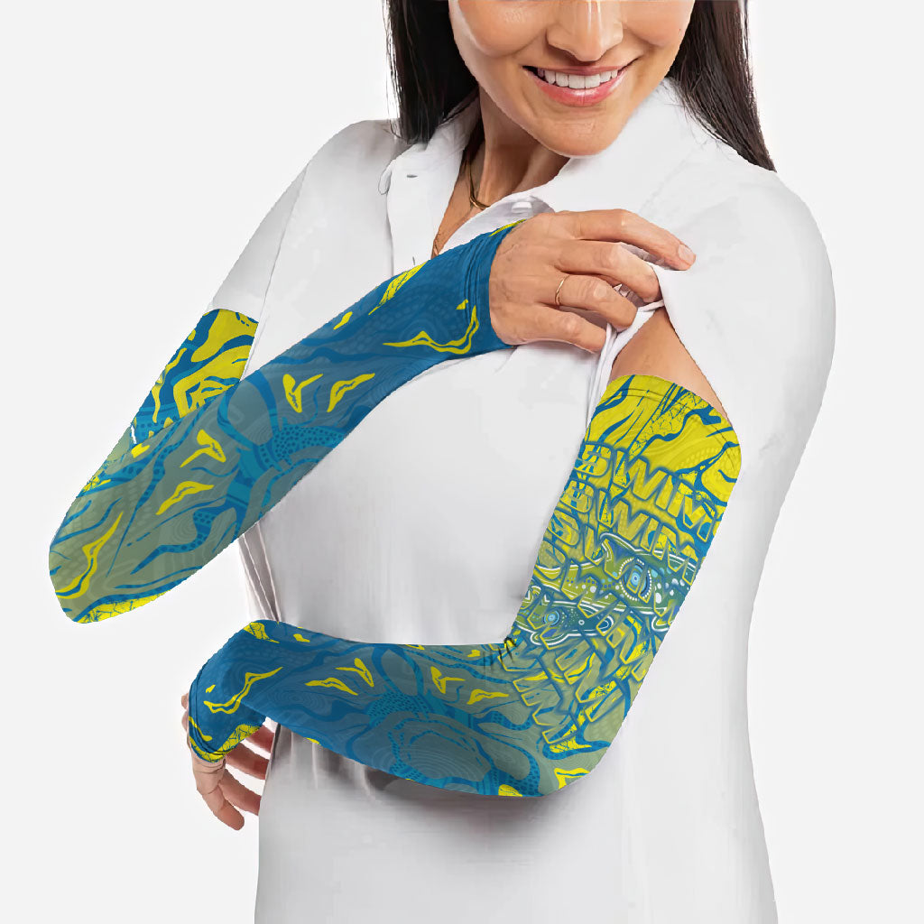 Australia National Swimming Team Arm Sleeves Aboriginal Shark Dot Pattern Ocean Art