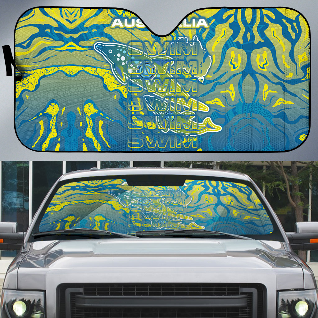 Australia National Swimming Team Auto Sun Shade Aboriginal Shark Dot Pattern Ocean Art