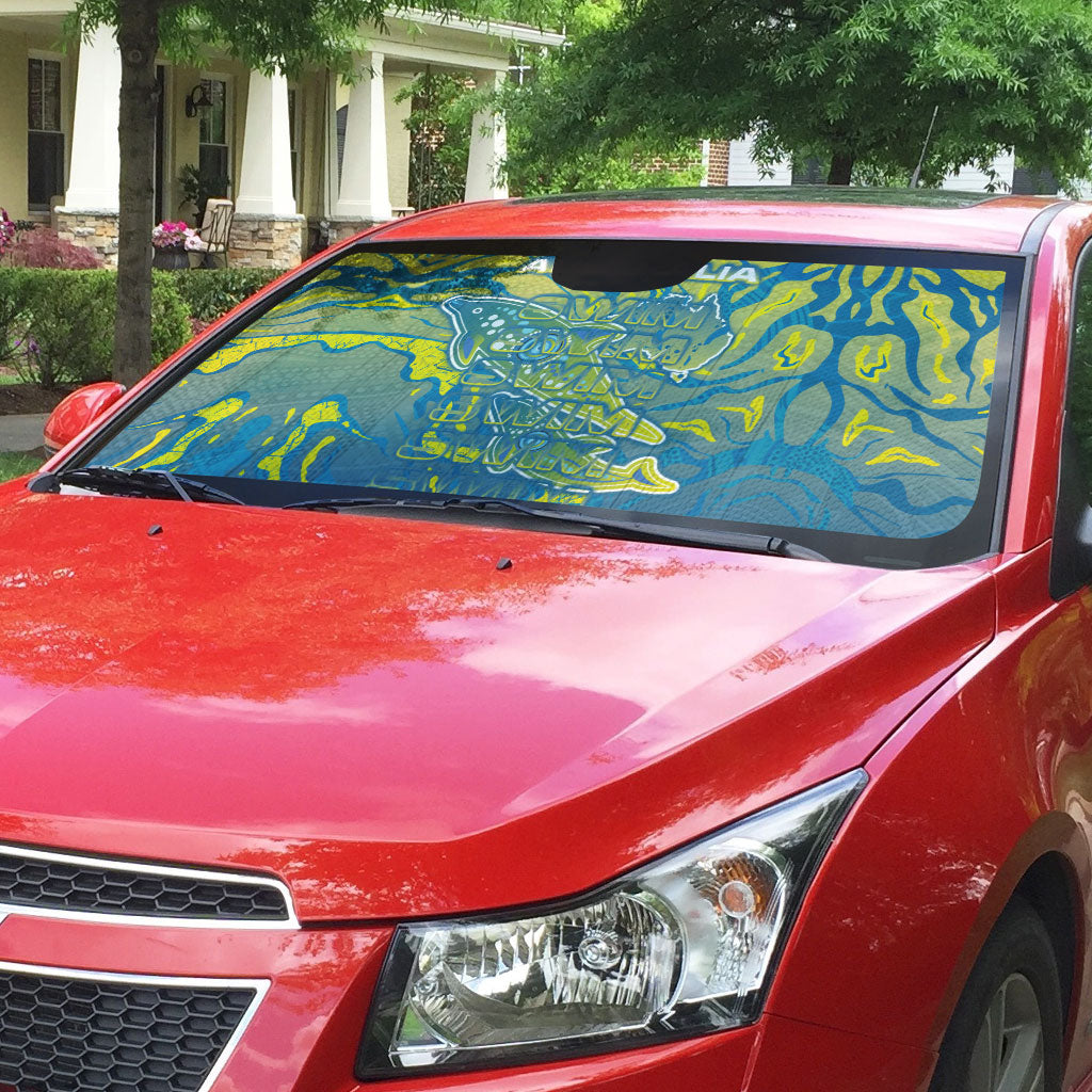 Australia National Swimming Team Auto Sun Shade Aboriginal Shark Dot Pattern Ocean Art
