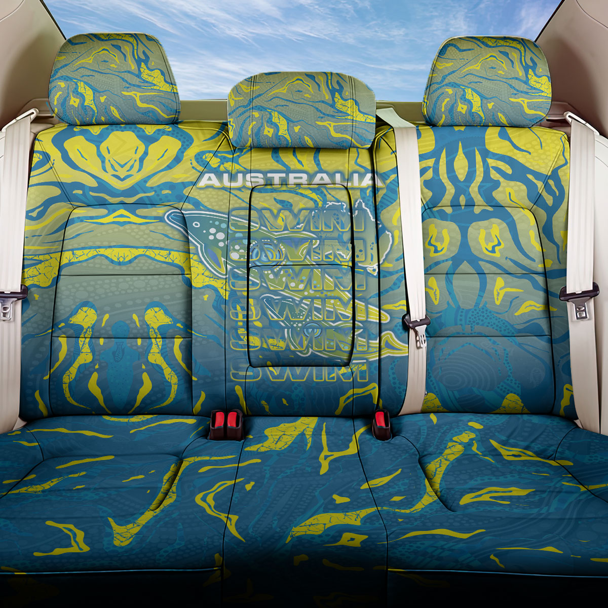 Australia National Swimming Team Back Car Seat Cover Aboriginal Shark Dot Pattern Ocean Art