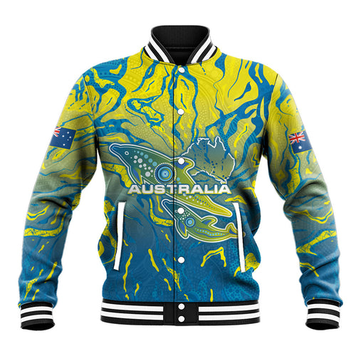 Australia National Swimming Team Baseball Jacket Aboriginal Shark Dot Pattern Ocean Art