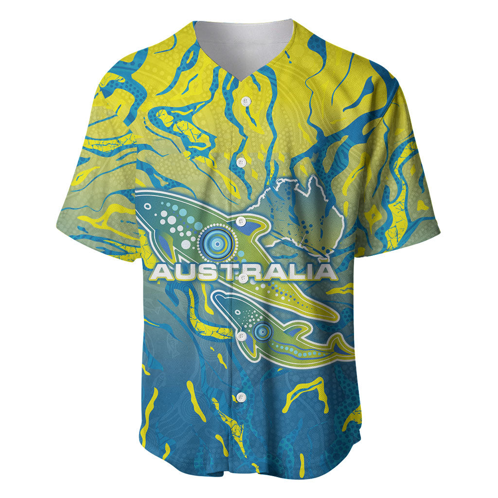 Australia National Swimming Team Baseball Jersey Aboriginal Shark Dot Pattern Ocean Art