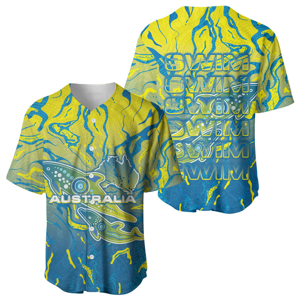 Australia National Swimming Team Baseball Jersey Aboriginal Shark Dot Pattern Ocean Art