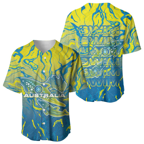 Australia National Swimming Team Baseball Jersey Aboriginal Shark Dot Pattern Ocean Art