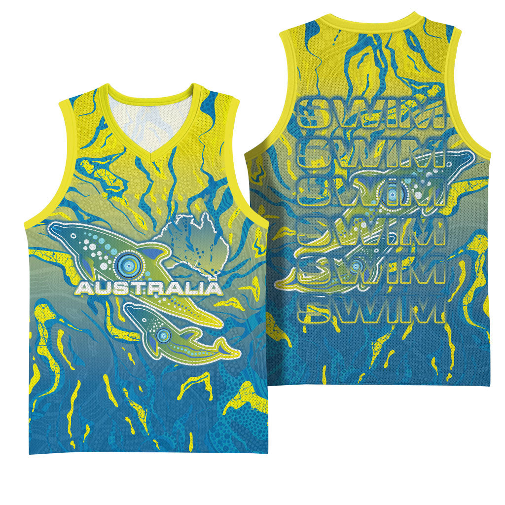 Australia National Swimming Team Basketball Jersey Aboriginal Shark Dot Pattern Ocean Art