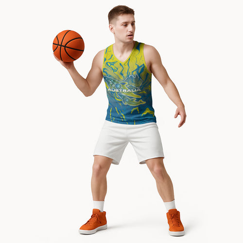 Australia National Swimming Team Basketball Jersey Aboriginal Shark Dot Pattern Ocean Art