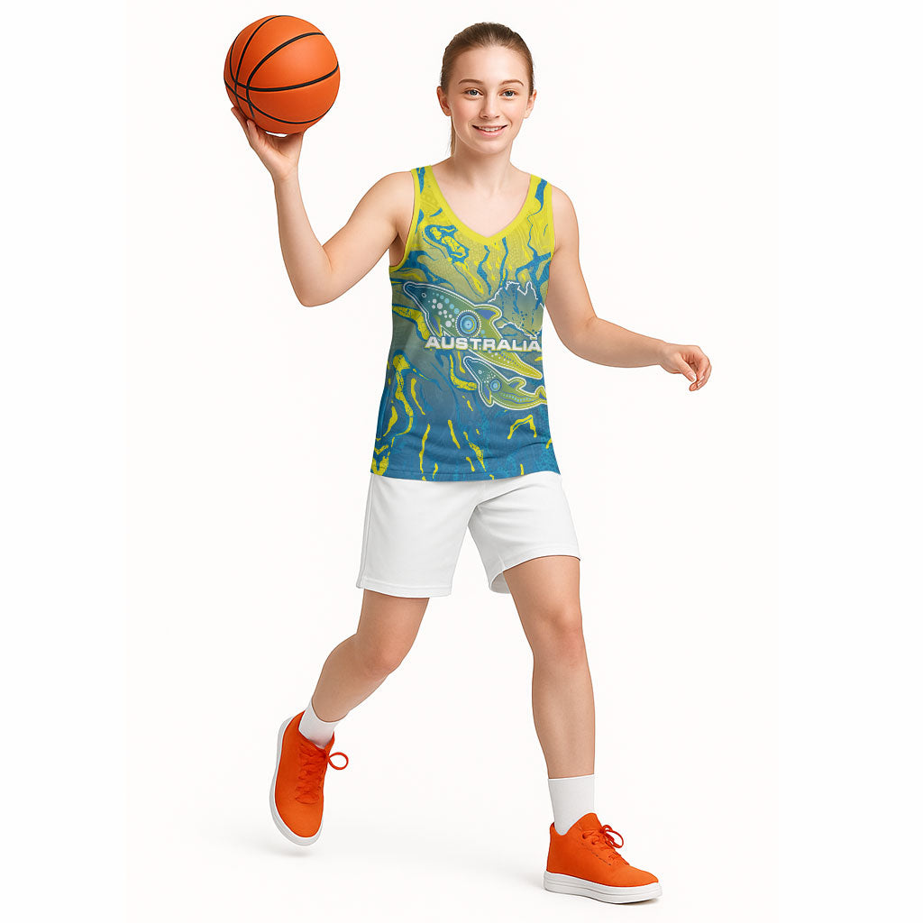 Australia National Swimming Team Basketball Jersey Aboriginal Shark Dot Pattern Ocean Art