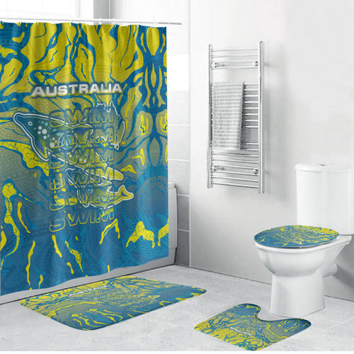 Australia National Swimming Team Bathroom Set Aboriginal Shark Dot Pattern Ocean Art