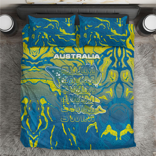 Australia National Swimming Team Bedding Set Aboriginal Shark Dot Pattern Ocean Art