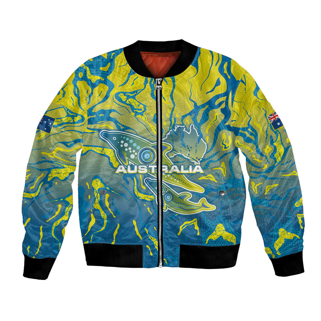 Australia National Swimming Team Bomber Jacket Aboriginal Shark Dot Pattern Ocean Art