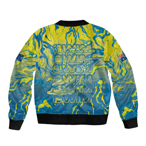 Australia National Swimming Team Bomber Jacket Aboriginal Shark Dot Pattern Ocean Art