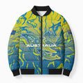 Australia National Swimming Team Bomber Puffer Jacket Aboriginal Shark Dot Pattern Ocean Art