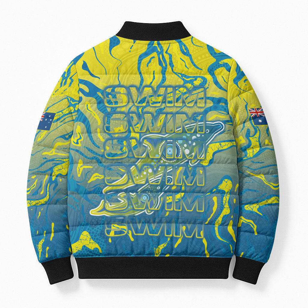 Australia National Swimming Team Bomber Puffer Jacket Aboriginal Shark Dot Pattern Ocean Art