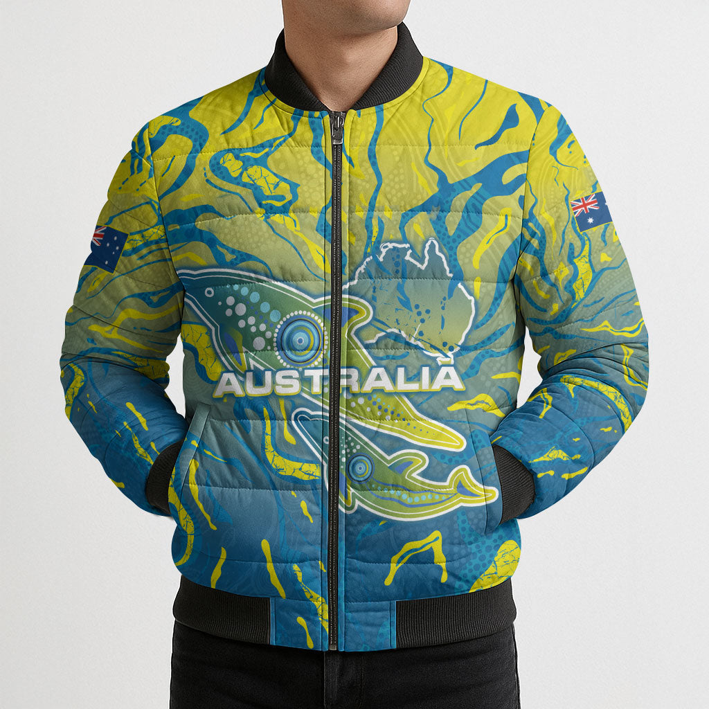 Australia National Swimming Team Bomber Puffer Jacket Aboriginal Shark Dot Pattern Ocean Art