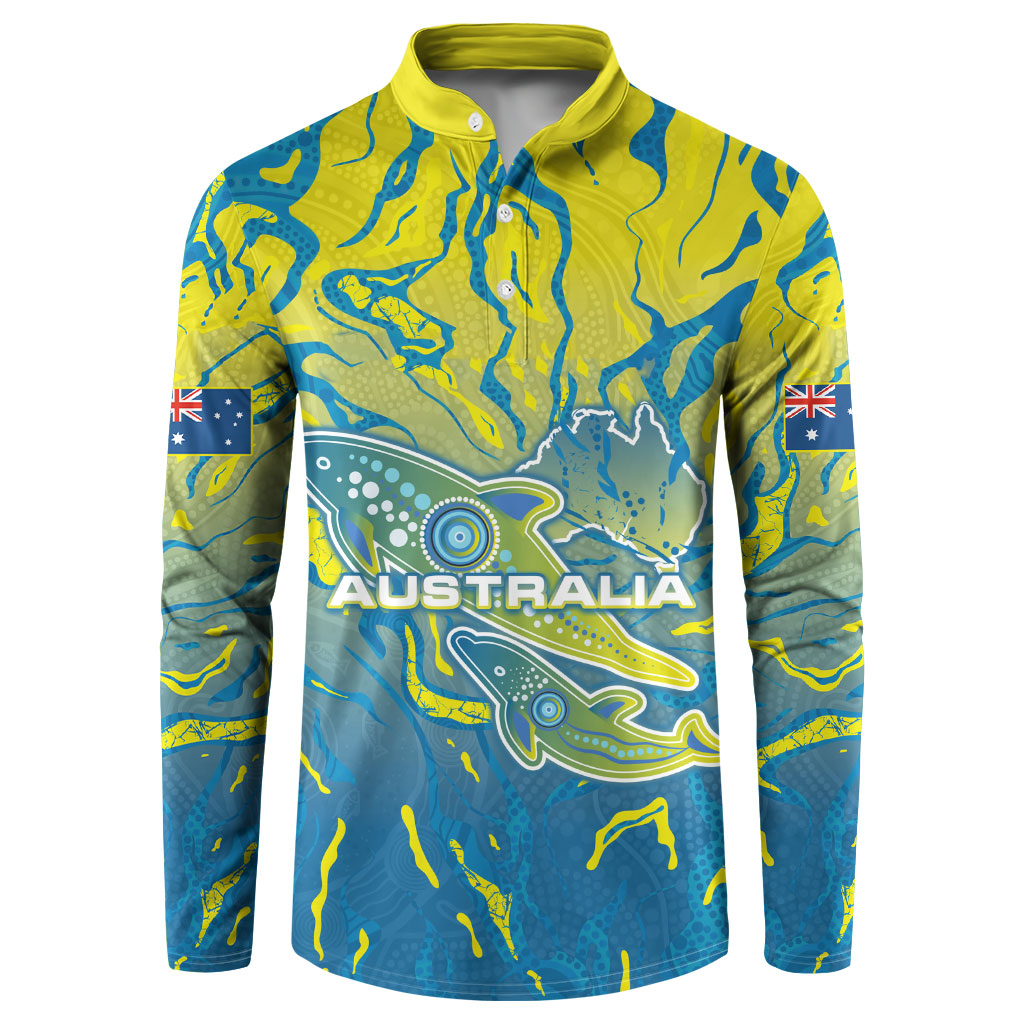 Australia National Swimming Team Button Sweatshirt Aboriginal Shark Dot Pattern Ocean Art