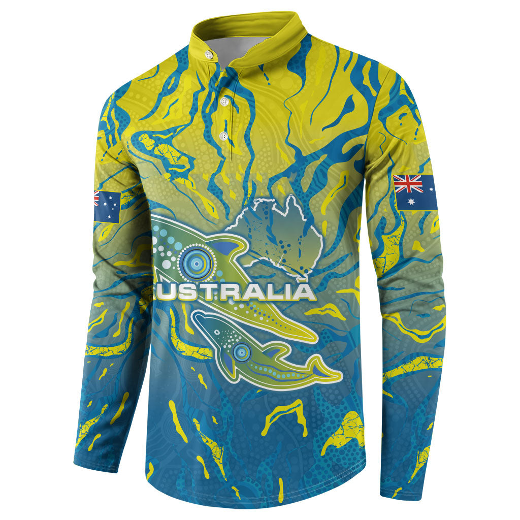 Australia National Swimming Team Button Sweatshirt Aboriginal Shark Dot Pattern Ocean Art