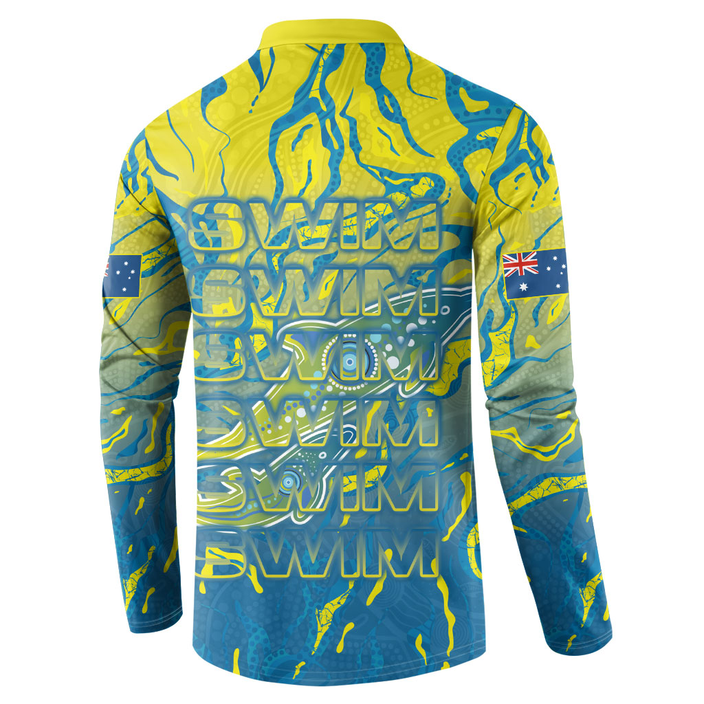 Australia National Swimming Team Button Sweatshirt Aboriginal Shark Dot Pattern Ocean Art