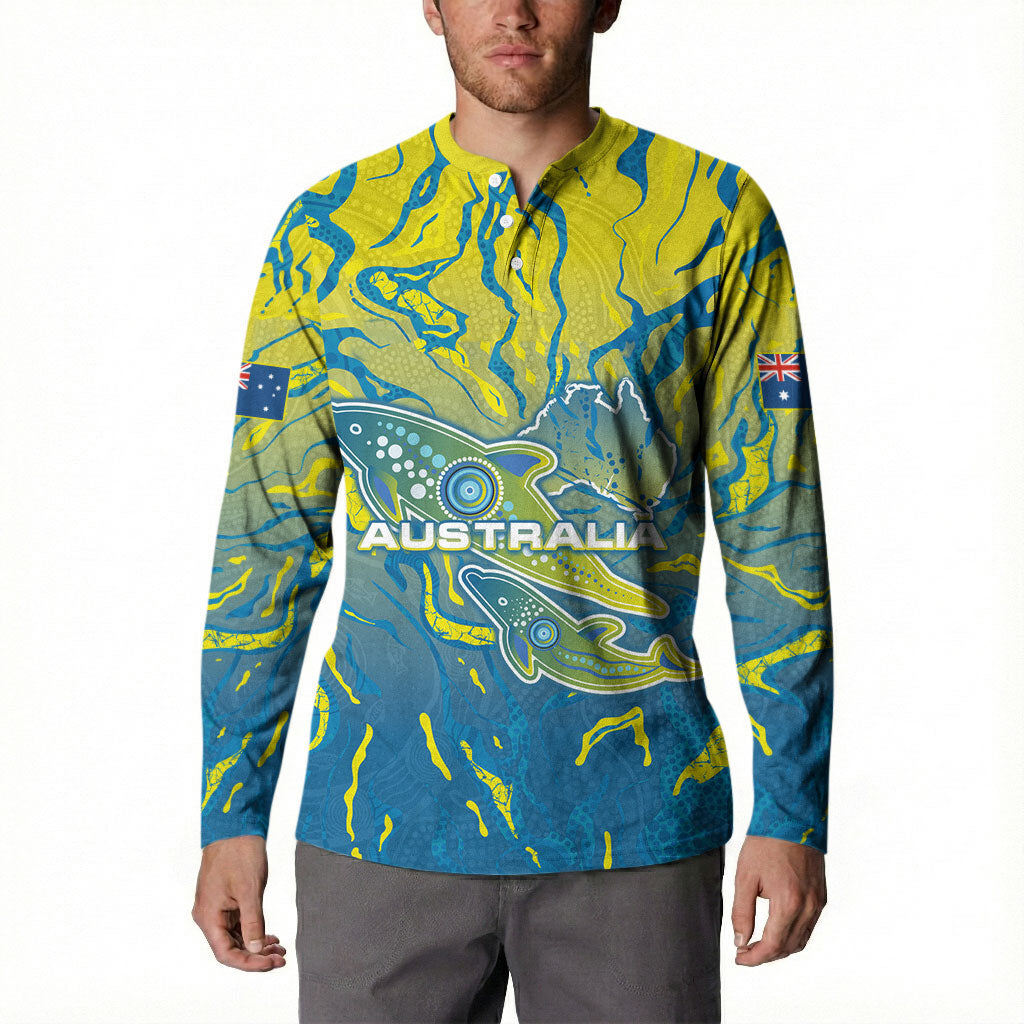 Australia National Swimming Team Button Sweatshirt Aboriginal Shark Dot Pattern Ocean Art