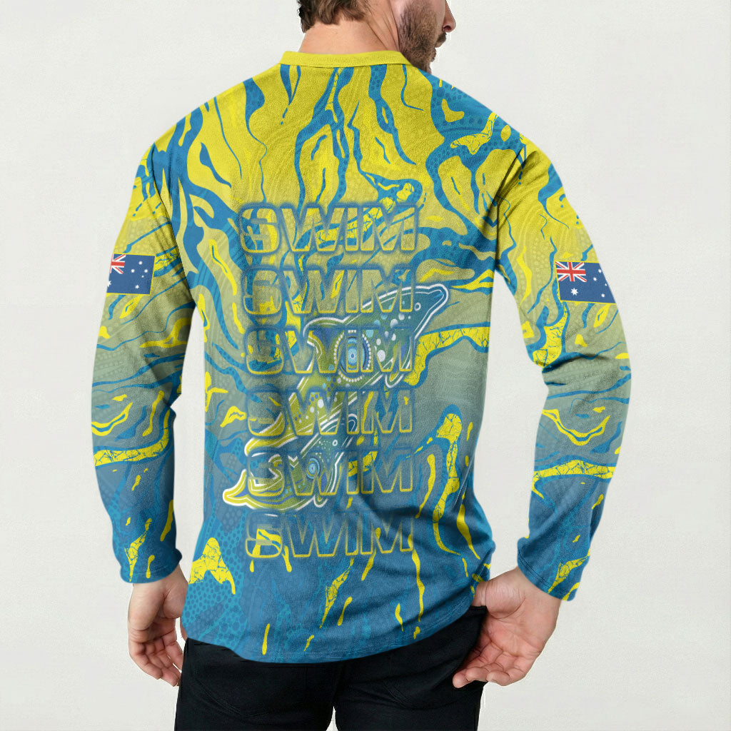 Australia National Swimming Team Button Sweatshirt Aboriginal Shark Dot Pattern Ocean Art