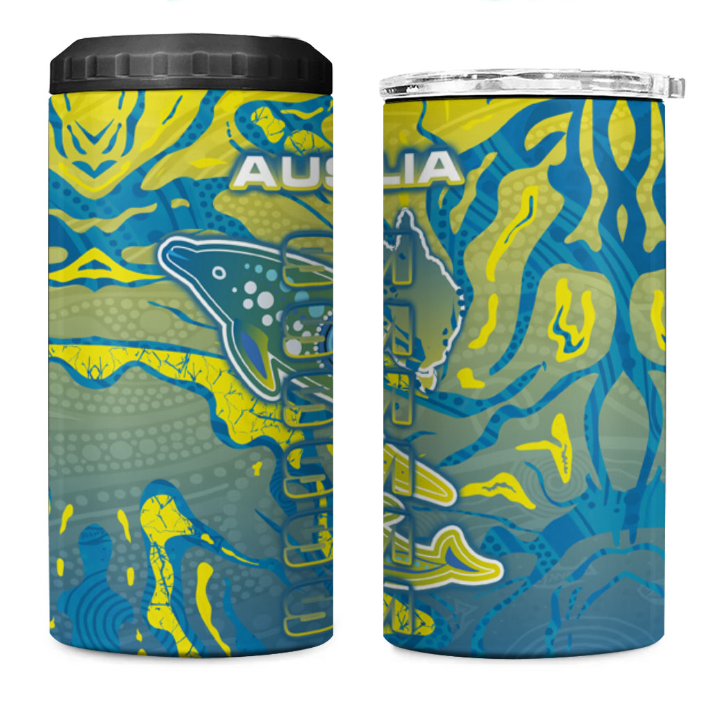 Australia National Swimming Team 4 in 1 Can Cooler Tumbler Aboriginal Shark Dot Pattern Ocean Art