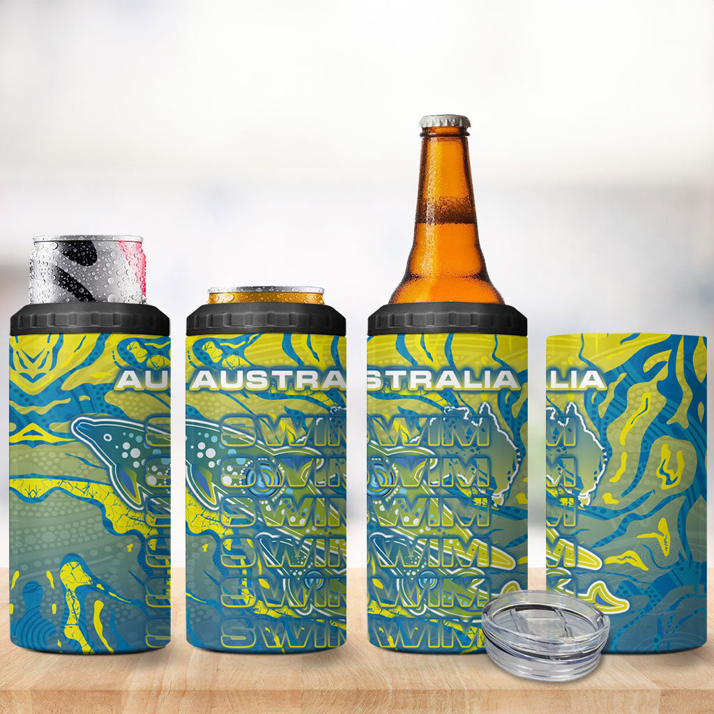 Australia National Swimming Team 4 in 1 Can Cooler Tumbler Aboriginal Shark Dot Pattern Ocean Art