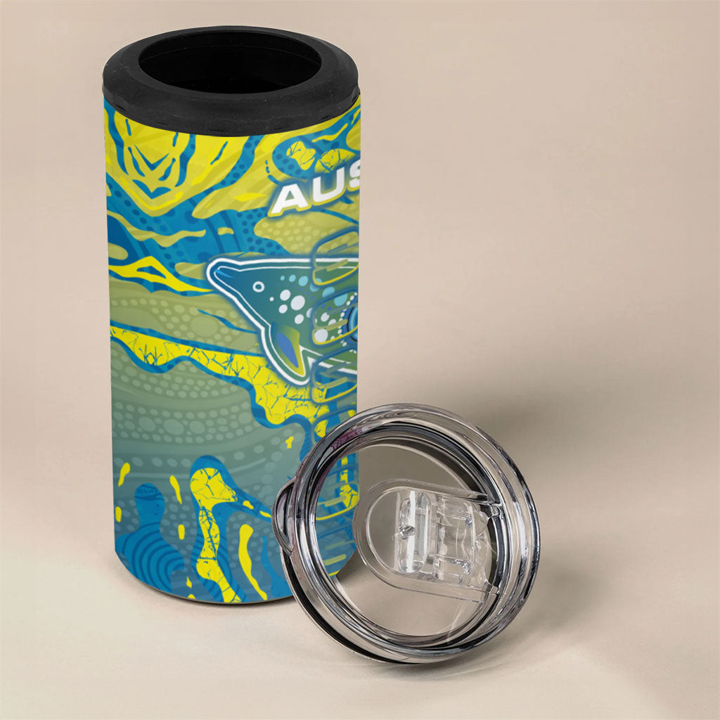 Australia National Swimming Team 4 in 1 Can Cooler Tumbler Aboriginal Shark Dot Pattern Ocean Art