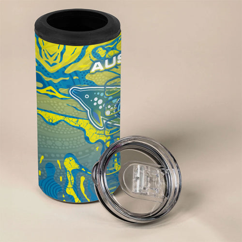 Australia National Swimming Team 4 in 1 Can Cooler Tumbler Aboriginal Shark Dot Pattern Ocean Art