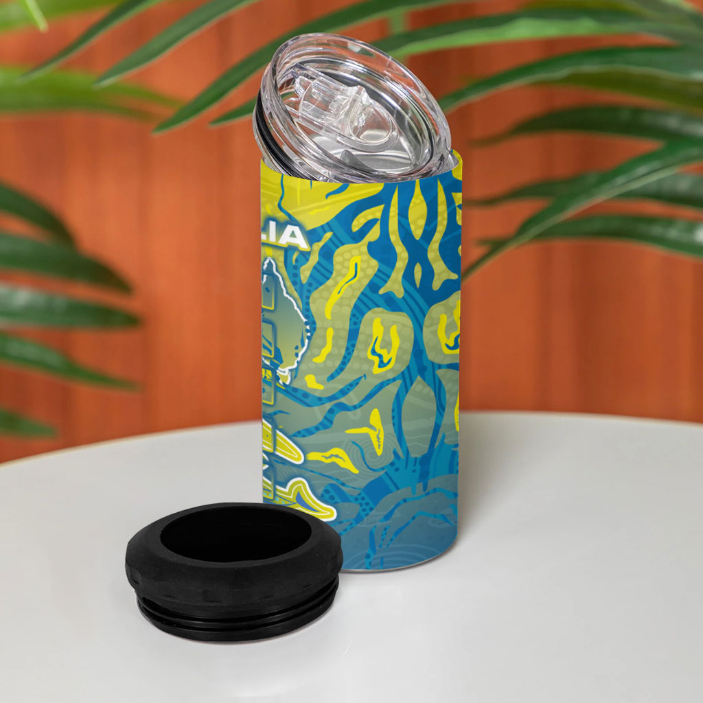 Australia National Swimming Team 4 in 1 Can Cooler Tumbler Aboriginal Shark Dot Pattern Ocean Art
