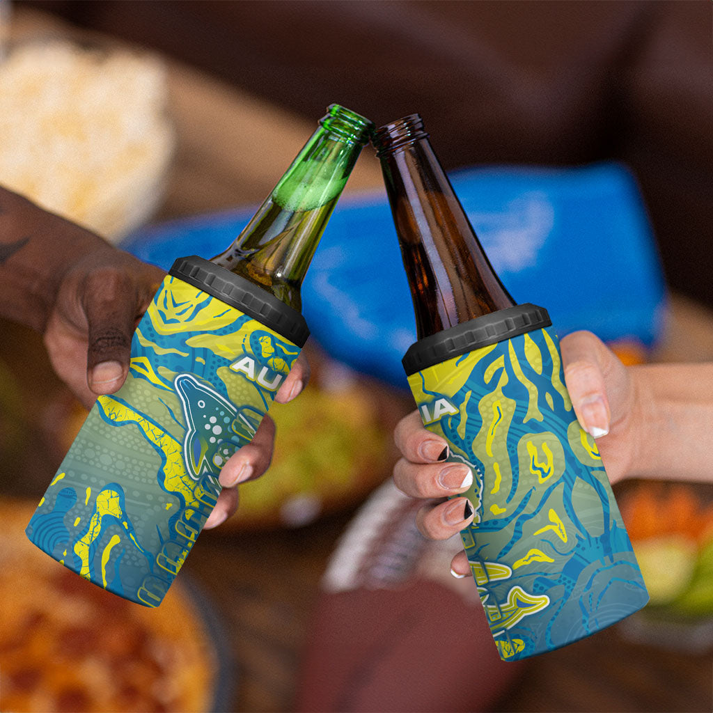 Australia National Swimming Team 4 in 1 Can Cooler Tumbler Aboriginal Shark Dot Pattern Ocean Art