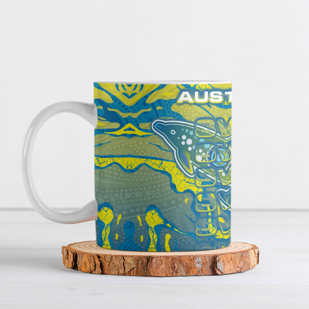 Australia National Swimming Team Ceramic Mug Aboriginal Shark Dot Pattern Ocean Art