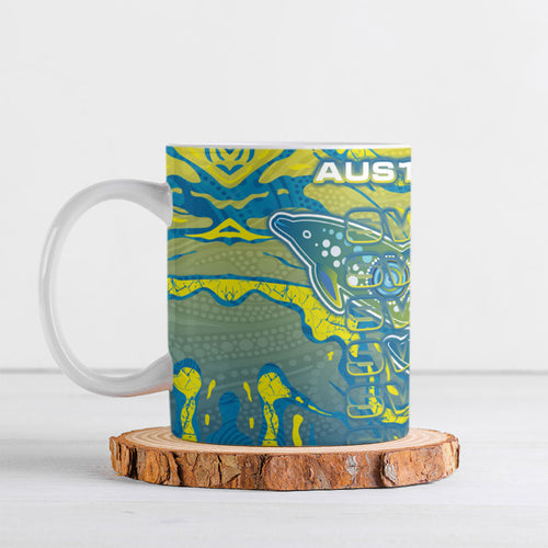 Australia National Swimming Team Ceramic Mug Aboriginal Shark Dot Pattern Ocean Art