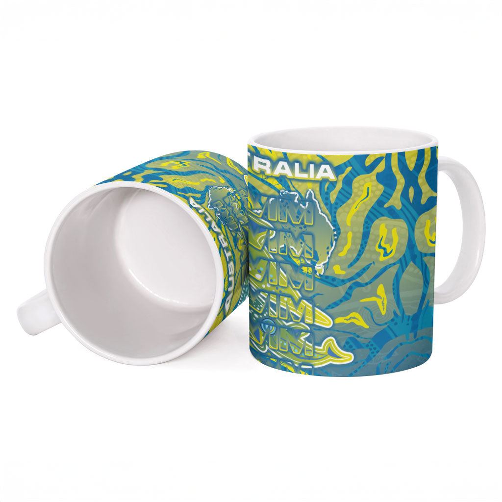Australia National Swimming Team Ceramic Mug Aboriginal Shark Dot Pattern Ocean Art
