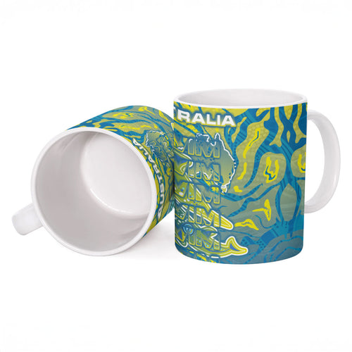 Australia National Swimming Team Ceramic Mug Aboriginal Shark Dot Pattern Ocean Art