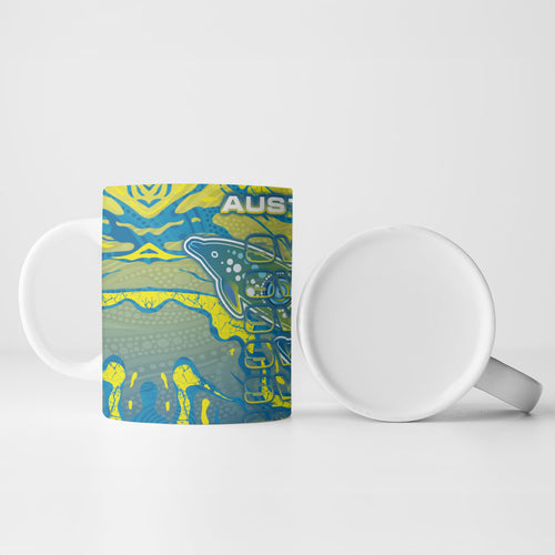 Australia National Swimming Team Ceramic Mug Aboriginal Shark Dot Pattern Ocean Art