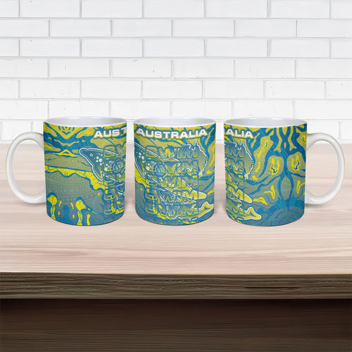 Australia National Swimming Team Ceramic Mug Aboriginal Shark Dot Pattern Ocean Art