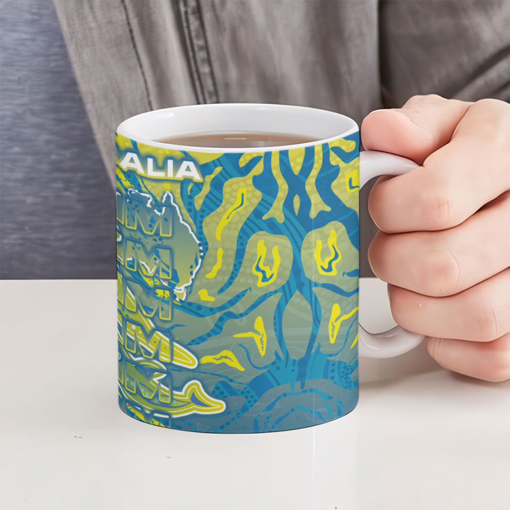 Australia National Swimming Team Ceramic Mug Aboriginal Shark Dot Pattern Ocean Art